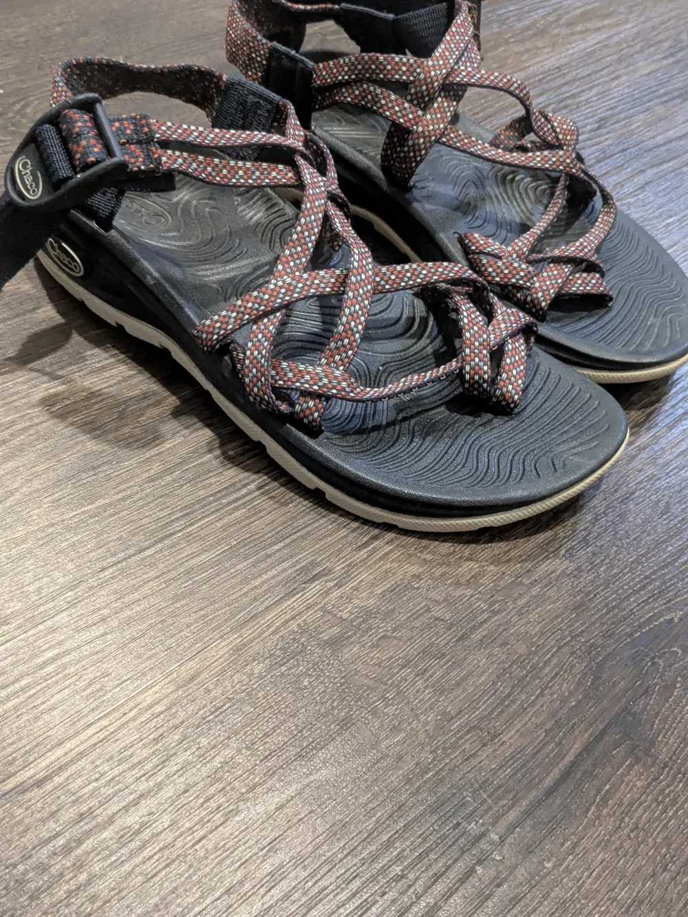 Chaco Women's Sandals - Black and Red Pattern Size 6
